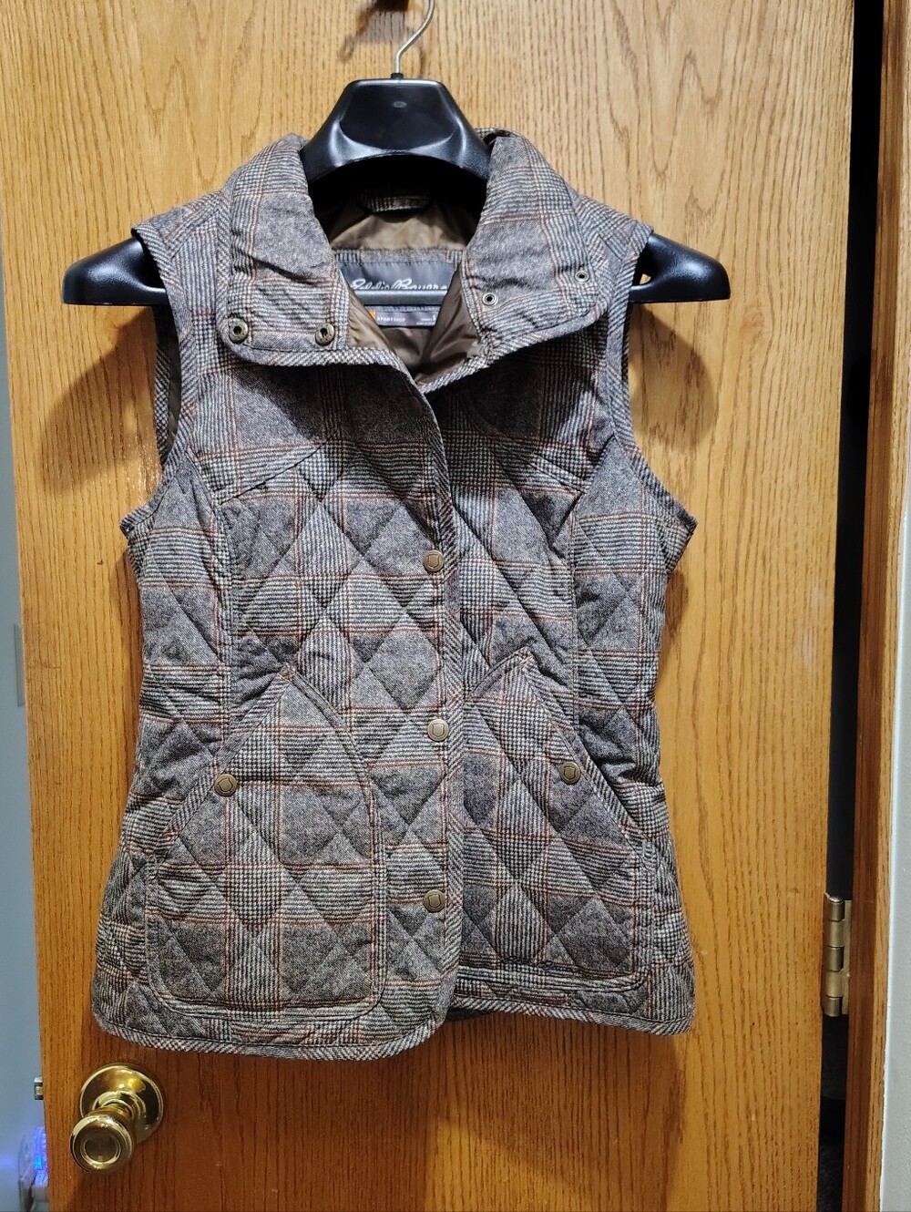 Eddie Bauer Quilted Plaid Vest in Brown & Tan